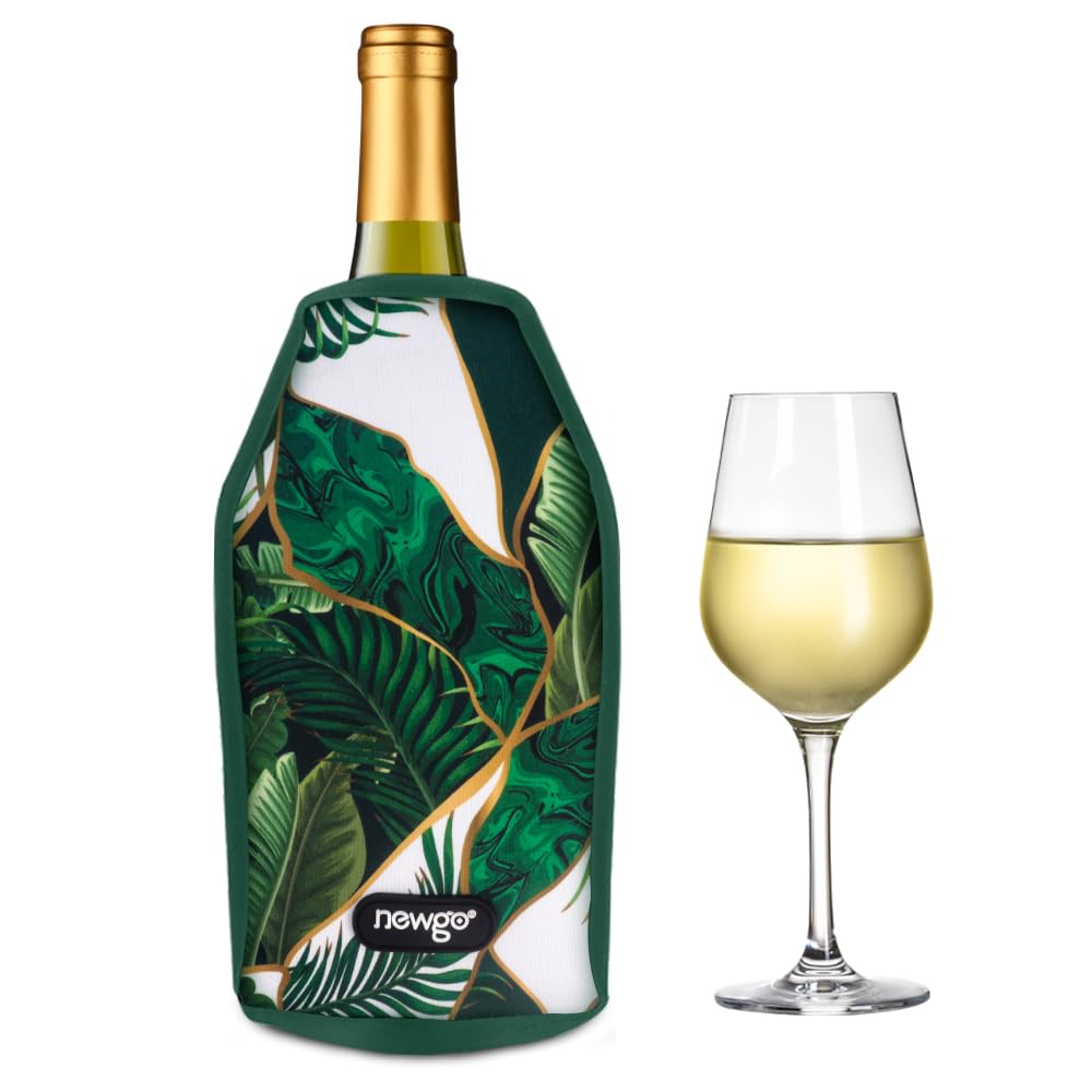 NEWGO® Wine Cooler Sleeve, Reusable Wine Ice Pack Sleeve with Protector, Rapid Cooling Insulator Bottle Chiller for Champagne Burt White Red Wine, Beer (Plant)