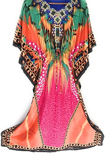 Women's Printed Turkish Kaftans Beach Bikini Cover up Dress, Blue