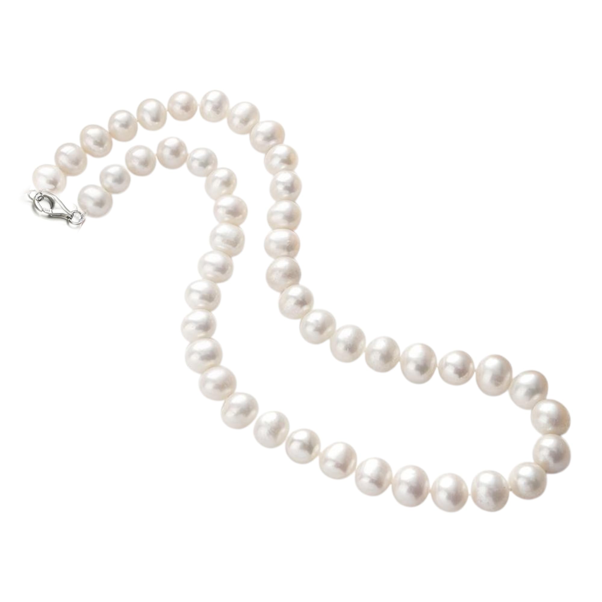 Treasure Bay Elegant 8-9mm Natural White Freshwater Pearl Necklace For Women and Girls