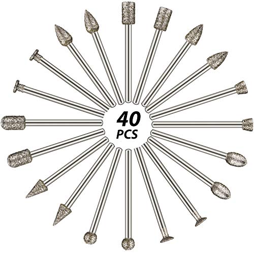 60 Grit 40 Pieces Diamond Burr Set Rotary Grinding Burrs Drill Bits Set