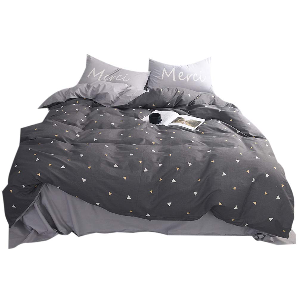 FenDie Modern Gray Duvet Cover King Bed, Premium Cotton Bedding Set for Boys Men, Zipper Closure Duvet Cover Set, Little Triangle Reversible Light Gray Pattern