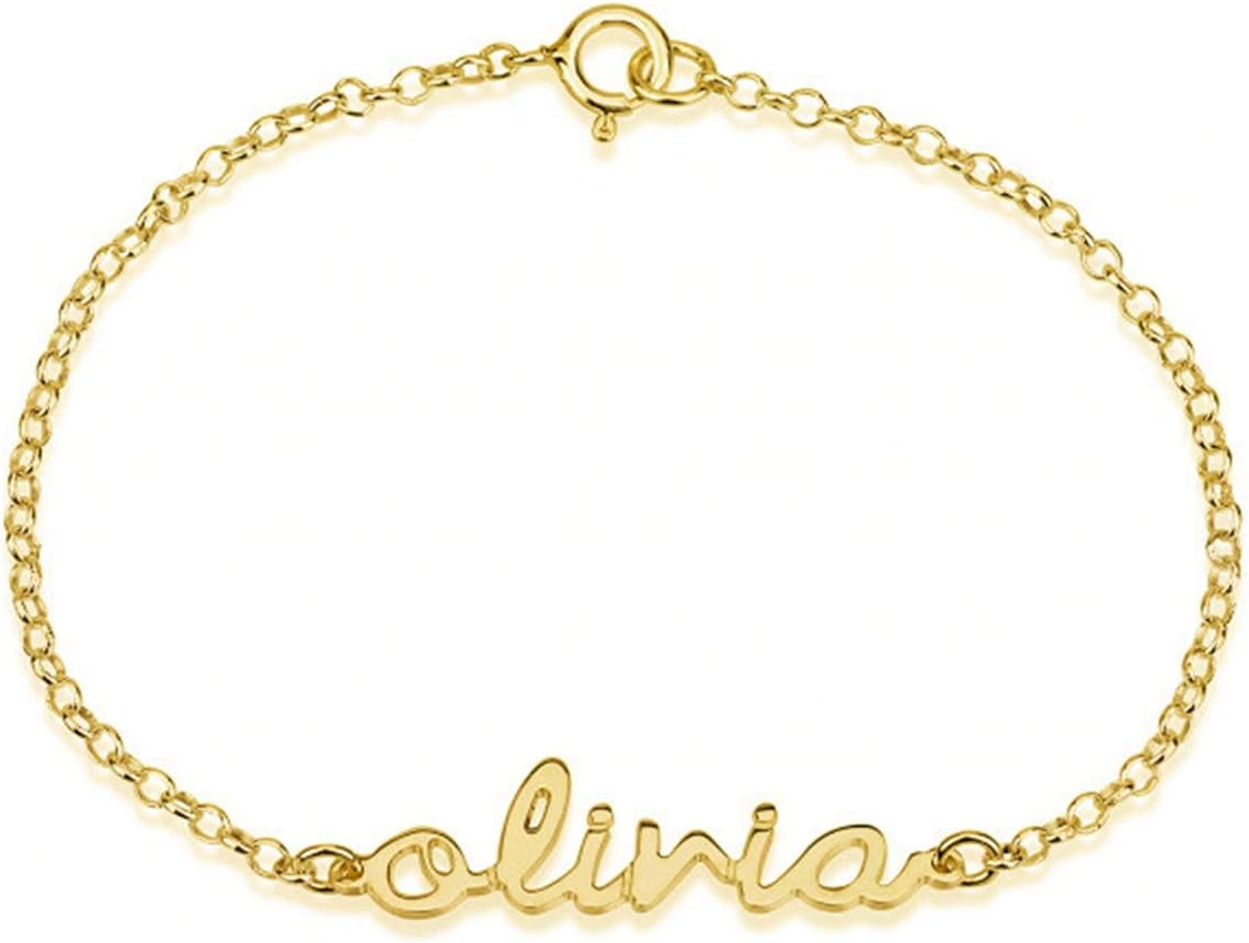 Sahaa Personalized Handwriting Nameplate Bracelet 925 Sterling Silver Custom Name Anklet