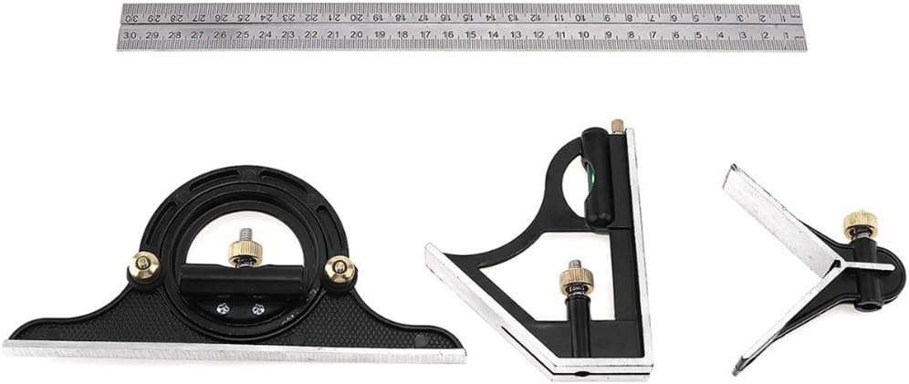 Combination Tri-Square Set Combination Square Set with Square Center and Reversing Protractor and Satin Chrome Blade