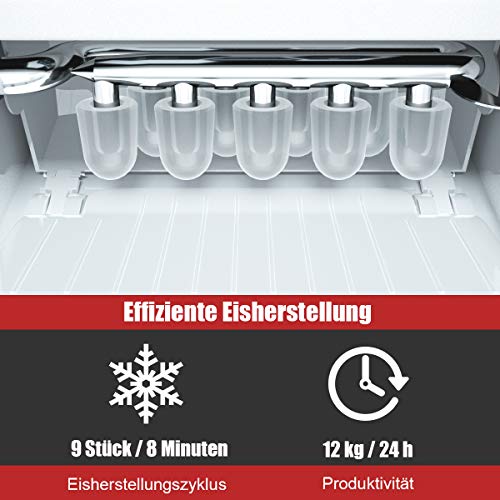 COSTWAY Eiswürfelmaschine Ice Maker 12KG/24H, Eismaschine Eiswürfelbereiter inkl. Eiswürfelschaufel / 9 Eiswürfel in 8 min / 1,6L Wassertank / 120W / 31x22x30cm (Rot) – Bild 4