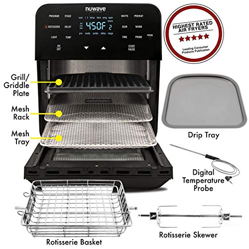 NuWave Brio 15.5Quart Large Capacity Air Fryer Oven + Grill; Probe; 2