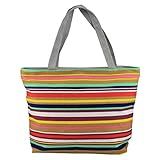 HUIB Women's Heavy-Duty Cotton Colorful Stripes Pattern Canvas Tote Bag Shoulder Bags Roomy Tote Beach Bag