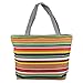 HUIB Women's Heavy-Duty Cotton Colorful Stripes Pattern Canvas Tote Bag Shoulder Bags Roomy Tote Beach Bag