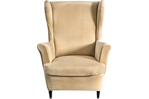 CRFATOP Velvet Wing Chair Slipcovers 2 Piece Stretch Wingback Chair Cover Spandex Fabric Wingback Armchair Covers with Elastic Bottom for Living Room Bedroom Wingback Chair (C11)