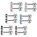 FUNRUN JEWELRY 12PCS 18G Stainless Steel Round Cubic Zirconia Tragus Earrings for Women Helix Earring Stud Body Jewelry Piercing Set