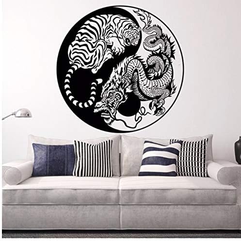 Mhdxmp Wall Decals Hidden Dragon Crouching Tiger Vinyl Wall Sticker Asian Mythology Style Poster Home Decor Yin Yang Vinyl Art 57 * 57Cm