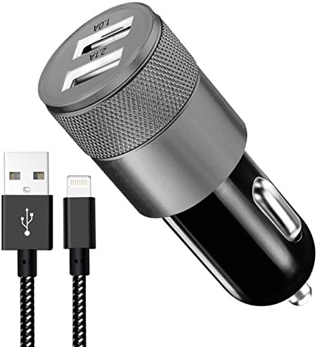 Sngg 3.1A Rapid Dual Port USB Car Charger with 6-feet Lightning Cable (Black)