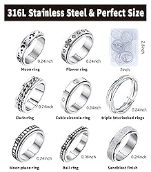 MUCAL Fidget Rings for Anxiety 8pcs Stainless Steel