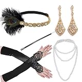 1920s Accessories Headband Necklace Gloves Cigarette Holder Flapper Costume Accessories Set for Women(ac6)
