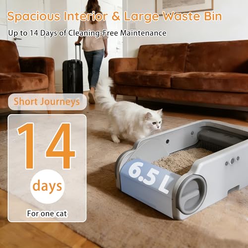 Betulabulo Self Cleaning Cat Litter Tray - Open-Top Design for Multiple Cats, Automatic Litter Box with APP Control, Safety Sensors, Automatic Cleaning, Quiet & Easy Maintenance