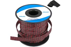 AIBOLE 100Ft-1/8inch PET Expandable Braided Wire Sleeving,Wire Loom Cable Sleeve for TV,Computer,Home Theater,Automotive,Home Industrial,Electrical Wires,Chemical,Protect Cat from Chewing Cords,BlackRed