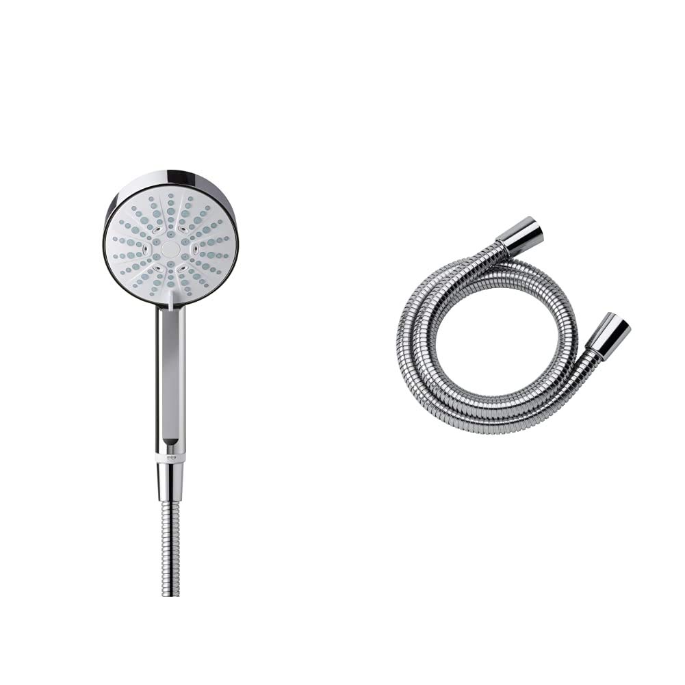 Mira Showers 1.1605.237 Beat 11 cm 4-Spray Shower Head - Chrome & 2.1605.166 Logic 1.25 m Metal Shower Hose - Chrome