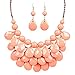 Pink Lucite Drop Round Ball Beaded Fringe Bib Statement Earring Set Necklace