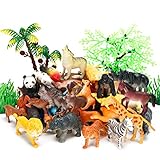 Jungle Animals Figures, 52 Pcs Mini Realistic Safari Wild Zoo Plastic Animals Learning Educational Toy Set for Kids Toddlers Forest Farm Animals Playset Cupcake Topper Party Favors Toys