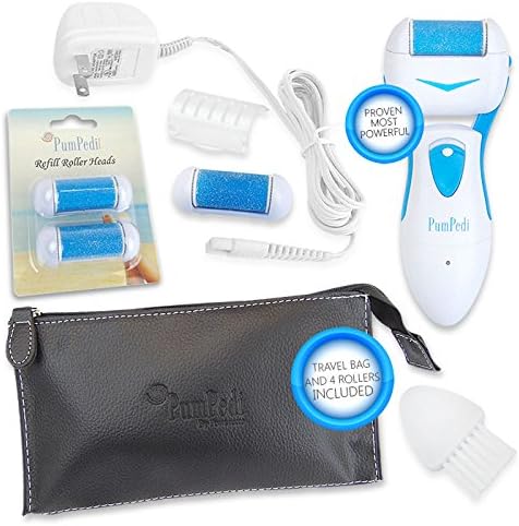 PumPedi Rechargeable Electric Callus Remover - Sleek Travel Bag plus FOUR Rollers - Most Powerful Pedicure Foot File Tool - Get Smooth Feet Fast - SPRING S A L E!!