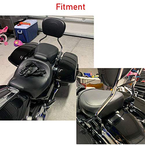 Triple Polished Gloss Black Passenger Sissy Bar w/Backrest Pad & 4 Point Docking Hardware Kit For Harley Davidson Touring Street Glide Road King Road Glide Electra Glide 2014-2019