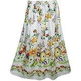 Womens Maxi Beige White Skirt Tie Dye Vintage Crinkle A-line Summer Flirty Boho Long Skirts S/M