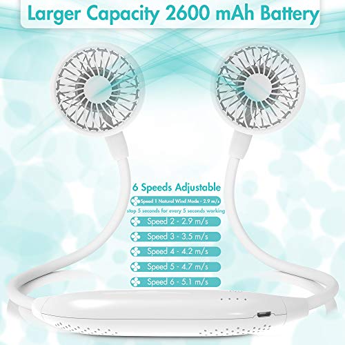 AMACOOL Neck Fan 2600mah Battery Operated Neckband Fan HandFree