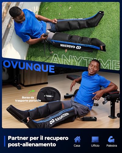 EaseZen Leg Massager with Air Compression System for Fast Recovery of Feet, Calves and Thighs, Edema Relief and Blood Circulation Pain Relief Size S | 6 modes, 11 intensities (60-160mmHg), 3 timers, LCD, Size S, Compression foot, calf & thigh, circulation, pain