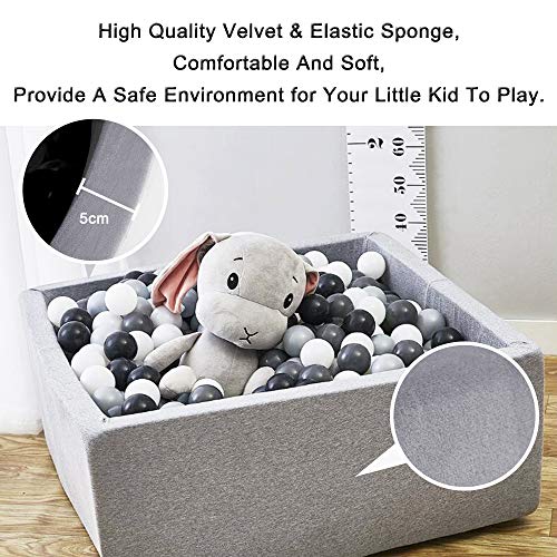 Triclicks Deluxe Kids Ball Pit Kiddie Balls Pool Soft Baby Playpen Indoor Outdoor - Ideal Gift Play Toy for Children Toddler Boys Girls (Square Ball Pool - Grey)