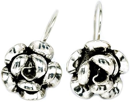14mm Flower Rose Oxidized Drop Earrings 925 Sterling Silver For Woman [SE0015]