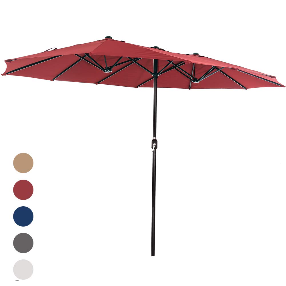 Superjare 14 Ft Outdoor Patio Umbrella With 1 89 Inches Pole Caliber Extra Large Double Sided Design With Crank Polyester Fabric Burgundy Amazon In Garden Outdoors