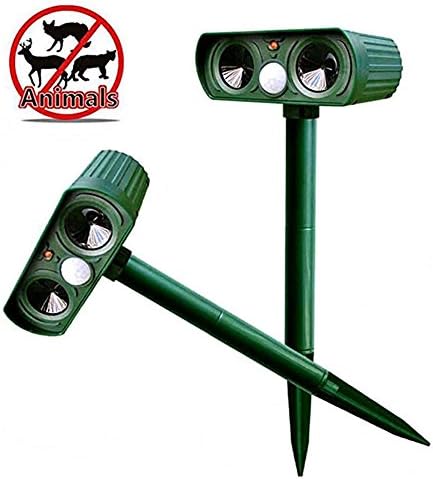 Solar Powered Ultrasonic Animal Repeller Outdoor Pest Control PIR Sensor Scare Cat Dog Deer Rabbit Squirrel and Other Unwanted Animals Away