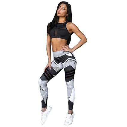Dorical Leggings Damen Frauen 3D Drucken Stretchy Yoga Hosen Lang Elegant Hohe Taille Sport Leggings Muster Freizeit Workout 