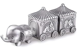 Feyarl First Curl and First Tooth Keepsake Box Elephant Train Kids Engraved Souvenir Box Birthday Shower Gift