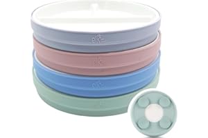 Elk and Friends Kids 7.8” Porcelain Divided Plates with Silicone Suction Sleeves | Suitable for Kids/Toddlers | Microwave & Dishwasher Safe | Non Slip | Snack Dishes | 4 Pack