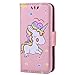 Ranyi iPod Touch 7 Case, iPod Touch 6 Case, iPod Touch 5 Case, Cute 3D Glitter Bling Unicorn Embossed [Flip Magnetic Wallet] PU Leather Folio Wallet Case for iPod Touch 5 6 7th Generation (Rose Gold)