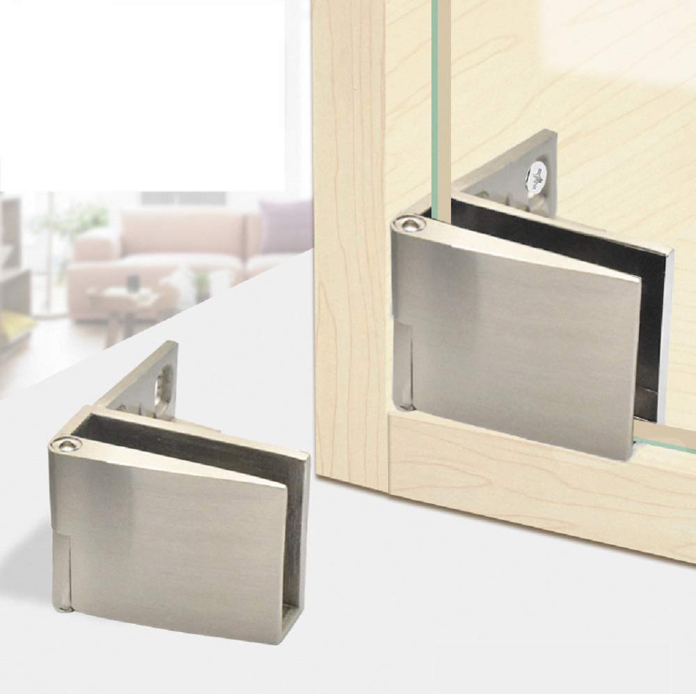 1 Pair/Frameless Glass Door Hinge Wine Cabinet Display Cabinet Embedded Side Mounted Brushed Nickel