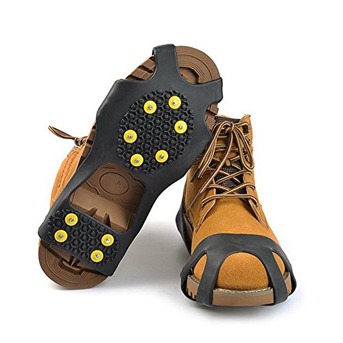 ezyoutdoor 1 Pair 10-Stud Anti-Slip Universal Snow Ice Gripper Outdoor Spikes Grips Cleats Crampons Climbing No Slip Shoes Cover Crampons Winter (Large:UK 8-11 26-29cm EUR 39-46)