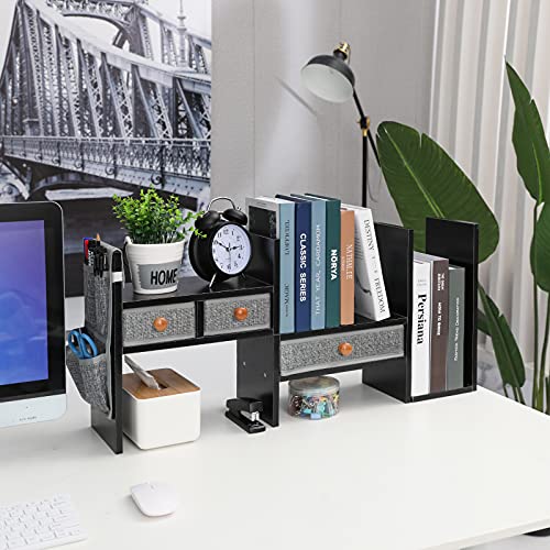 Xcosrack Wood Expandable Desktop Bookshelf Counter Bookcase Adjustable