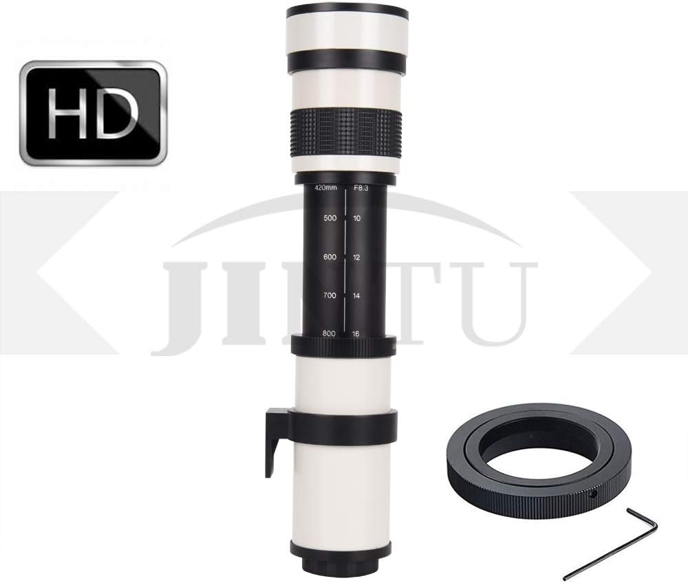 JINTU 420-800mm F/ 8.3 Manual Telephoto Zoom Lens T-Mount For Canon EOS Rebel SL2 SL1 T3 T3i T4i T5 T5i T6 T6i T6s T7 T7i 4000D 6D 7D 60D