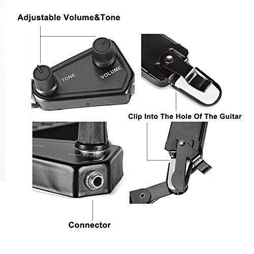 WINGO 12 SoundHole Guitar Pickup Transducer for Acoustic into Electric Guitar with Tone and Volume Control,Cable Length 10' -Black