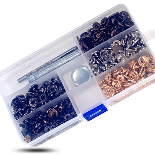 100 Sets Snap Fasteners, Snap Buttons Press Studs with 4 Pieces Fixing Tools for Lether Cloth Jackets, 5 Assorted Colors, 12mm in Diameter, Christmas Gift Idea - Thumbnail 5