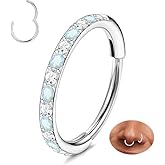 TupMi Opal Nose Hoop for Women - 20G Nose Ring Hoop hypoallergenic Hinged Nose Piercing Jewelry Septum Clicker Rings Cartilage Earring Conch Helix Piercing Jewelry 6/7/8/10mm