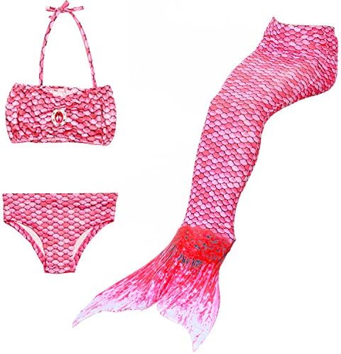 SilkCos Sparkle Mermaid Swimwear Tail, Kids Girls 4 Pieces Sets Swimmable Costume Swimwear with Monofin