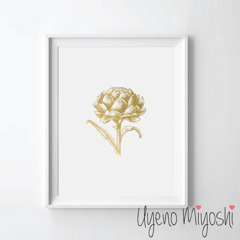 Artichoke Gold Foil Art Print Vegetable Gold Print Kitchen Office Wall Art Decor Artichoke Gold Foil Print