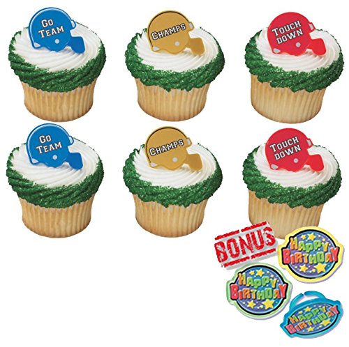Football Helmet Cupcake Toppers and Birthday Ring - 25 piece