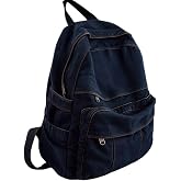 GAMLFL Dark Wash Denim Jean Backpack for Women &amp; Men Retro Aesthetic Rucksack Basic Backpack for High School/College Students Travel Laptop Bag