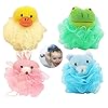 4 Pieces Bath Sponge for Children,Bath Shower Sponge Loofahs,Children's Cute Animal Mesh Bath Shower Sponge,Suitable for…