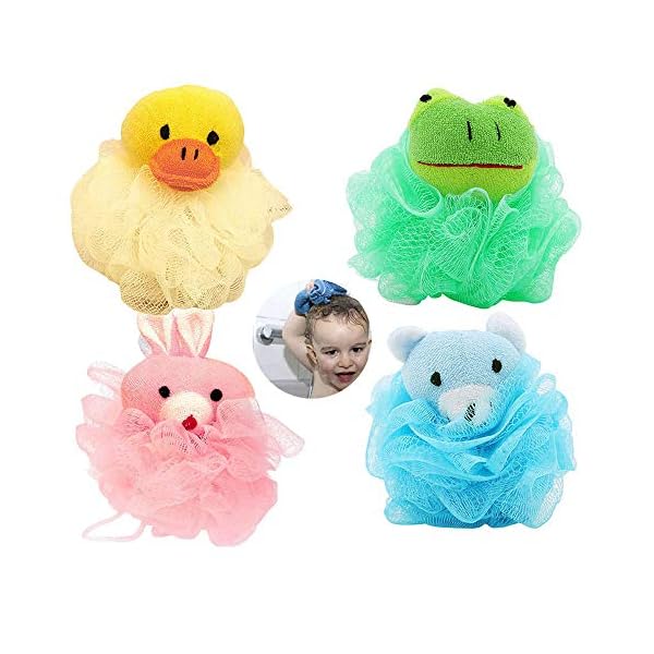 4 Pieces Bath Sponge for Children,Bath Shower Sponge Loofahs,Children's Cute Animal Mesh Bath Shower Sponge,Suitable for…