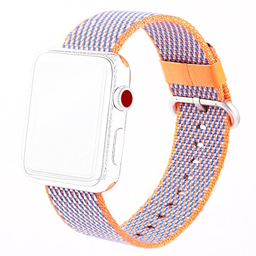 MXY Band For Apple Watch Series 3 2 1 2017 Newest Fine Woven Nylon Watch Band Strap Replacement Wrist (42mm-Spicy Orange Check)