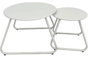 Meluvici Patio Outdoor Coffee Table Set of 2, Weather Resistant Steel Round End Tables, Outdoor Nesting Table for Patio, Balcony, Bistro and Indoor, Black (White)